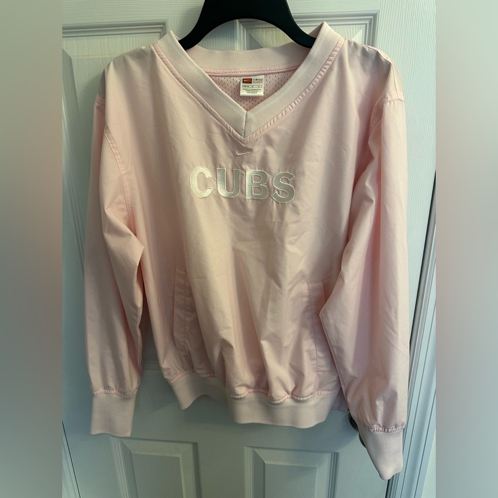 Vintage Nike Youth Sz M (8-10) Girls Chicago Cubs MLB Pullover Windbreaker Pink